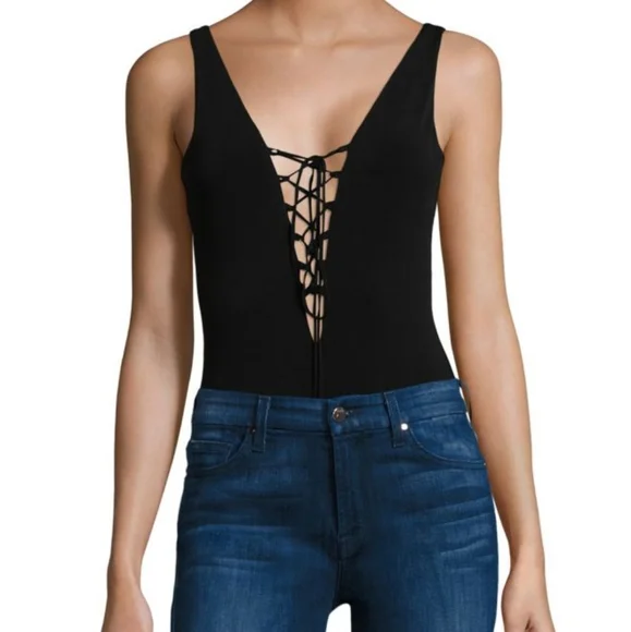 BCBG Plunging-V Lace-up "Tatum" Bodysuit - Picture 7 of 8